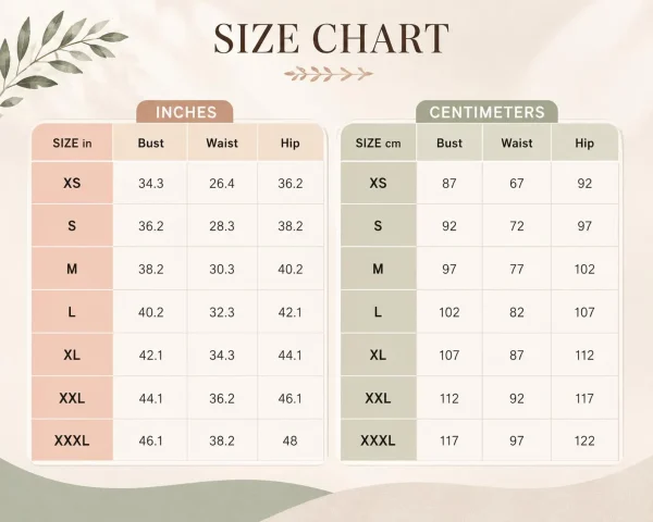 Linen top sewing pattern size chart